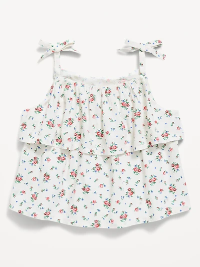 Printed Sleeveless Crinkle Tie-Strap Top for Toddler Girls