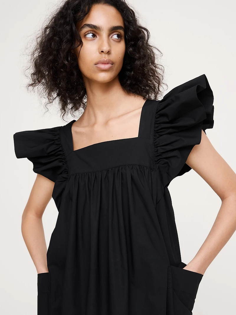 Cotton Poplin Flounce Maxi Dress