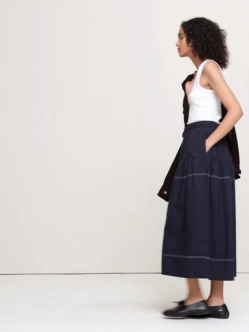 Cotton Poplin Tiered Maxi Skirt