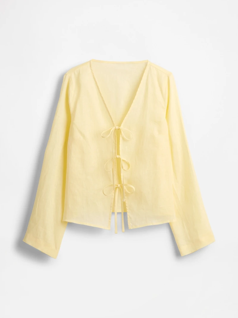 100% Linen Tie-Front Shirt