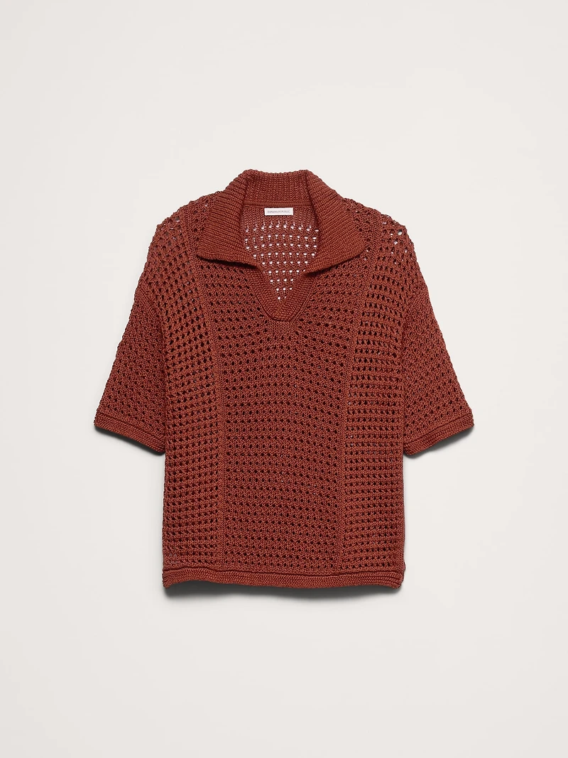Crochet Cotton Sweater Polo