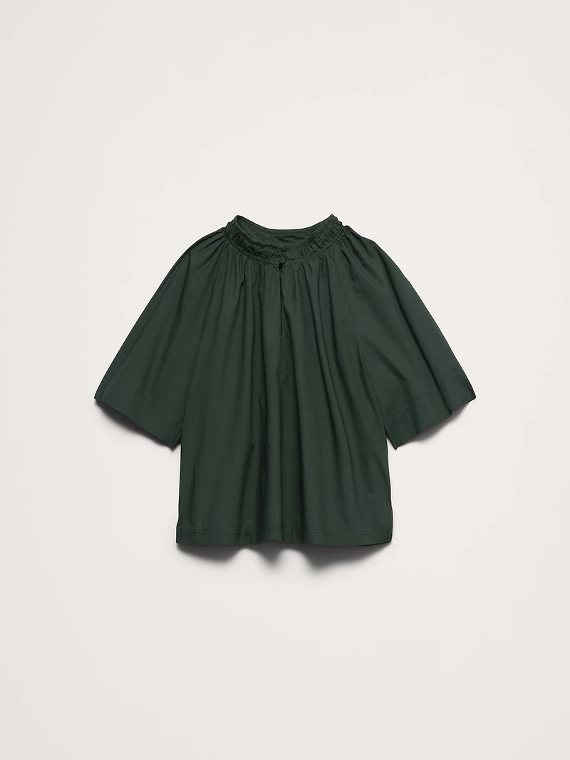 Cotton Poplin Split-Neck Top