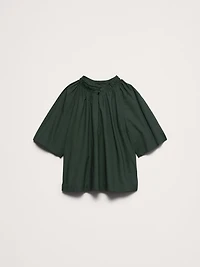 Cotton Poplin Split-Neck Top