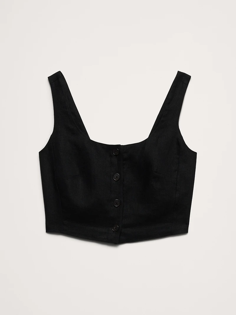 Linen Square-Neck Cropped Tank