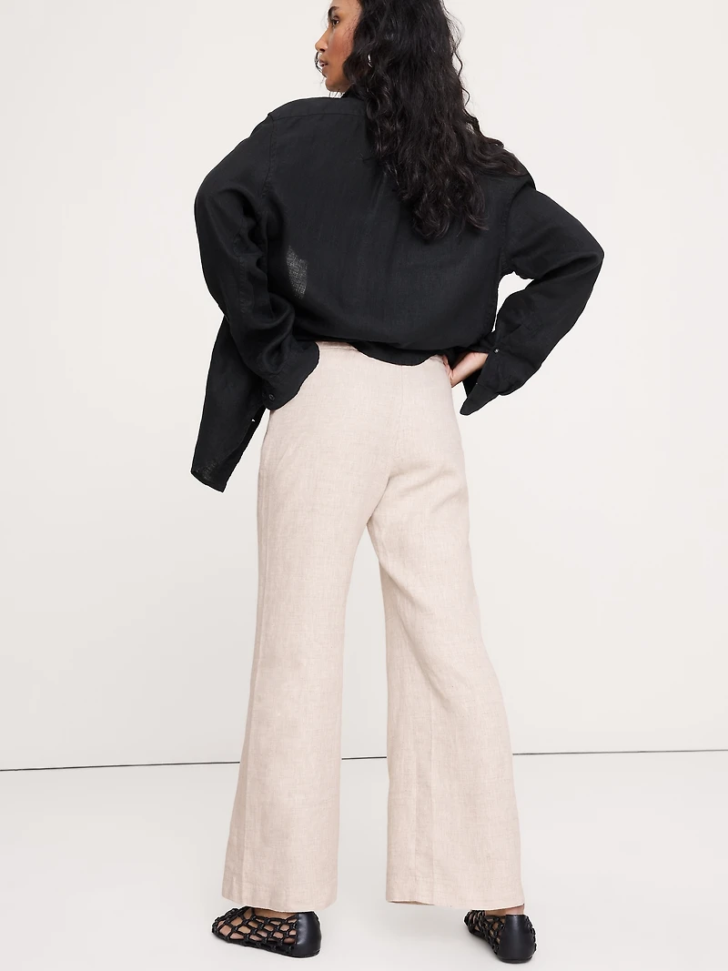Mid-Rise Kick-Flare Linen Ankle Pant