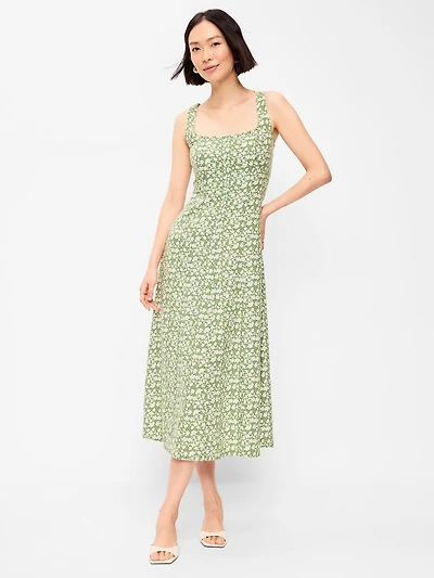 Fit & Flare Sleeveless Linen-Blend Midi Dress