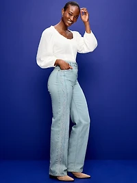 Curvy Extra High-Waisted Scalloped Wide-Leg Jeans