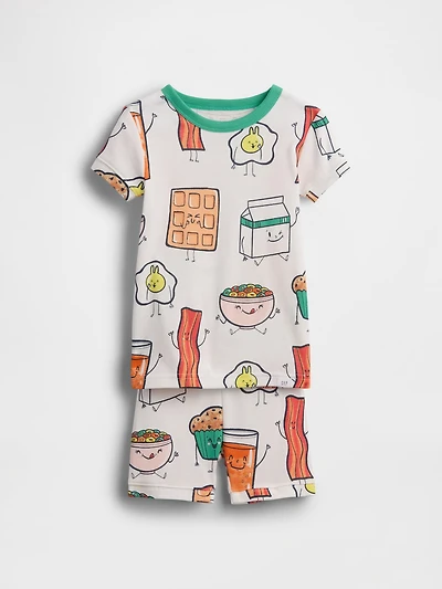Pyjama court en coton biologique brossé à motifs de petit-déjeuner pour Bébé et Tout-petit
