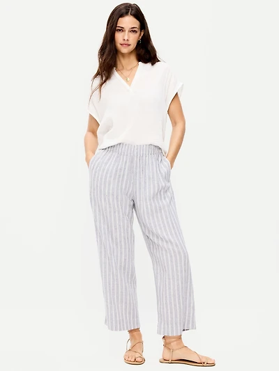 High-Waisted Linen-Blend Straight Ankle Pants