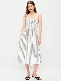 Fit & Flare Smocked-Bodice Midi Dress
