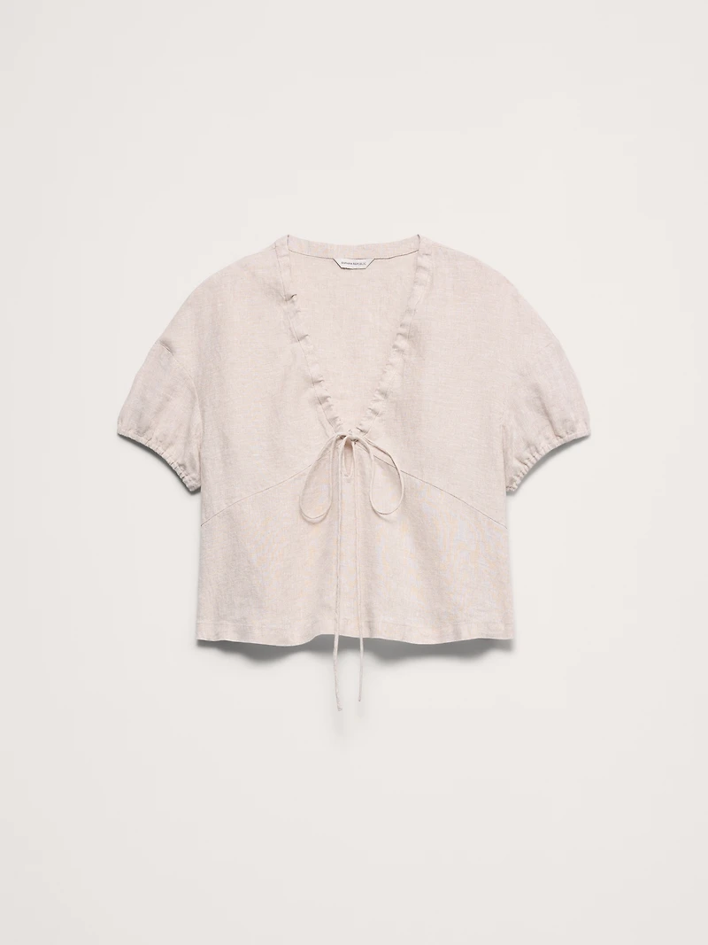 Linen Tie-Front V-Neck Top