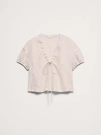 Linen Tie-Front V-Neck Top