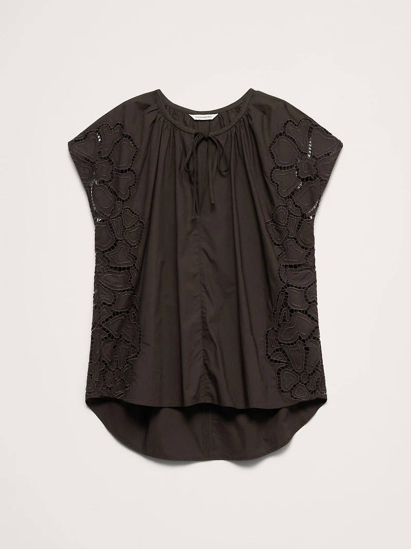 Embroidered Cotton Poplin Split-Neck Tunic