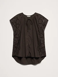 Embroidered Cotton Poplin Split-Neck Tunic