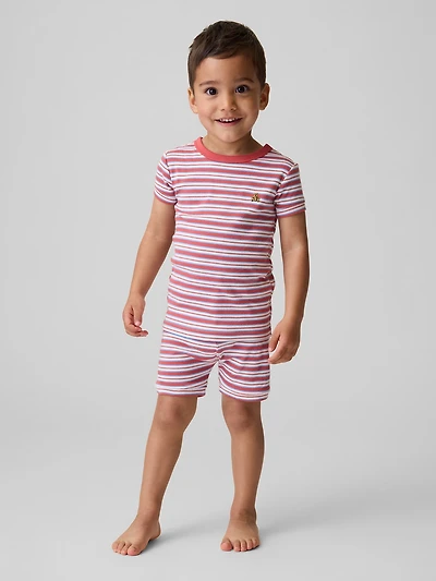 Pyjama court en coton biologique brossé à rayures pour Bébé et Tout-petit