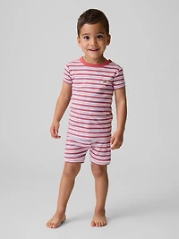 Pyjama court en coton biologique brossé à rayures pour Bébé et Tout-petit