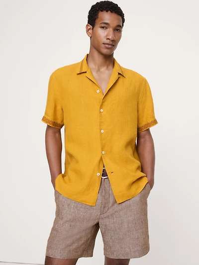 Standard-Fit Embroidered Linen Resort Shirt
