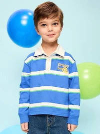Oversized Boxy-Fit Long-Sleeve Birthday Rugby Shirt for Toddler Boys