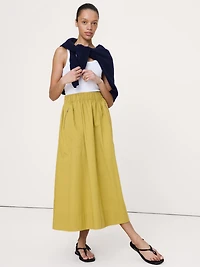 Stretch-Cotton Utility Midi Skirt