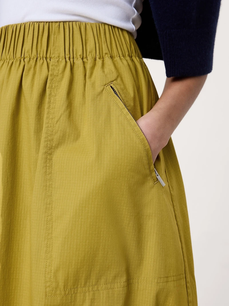 Stretch-Cotton Utility Midi Skirt