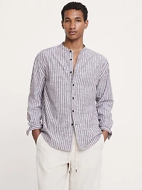 Relaxed-Fit Cotton-Slub Banded-Collar Shirt