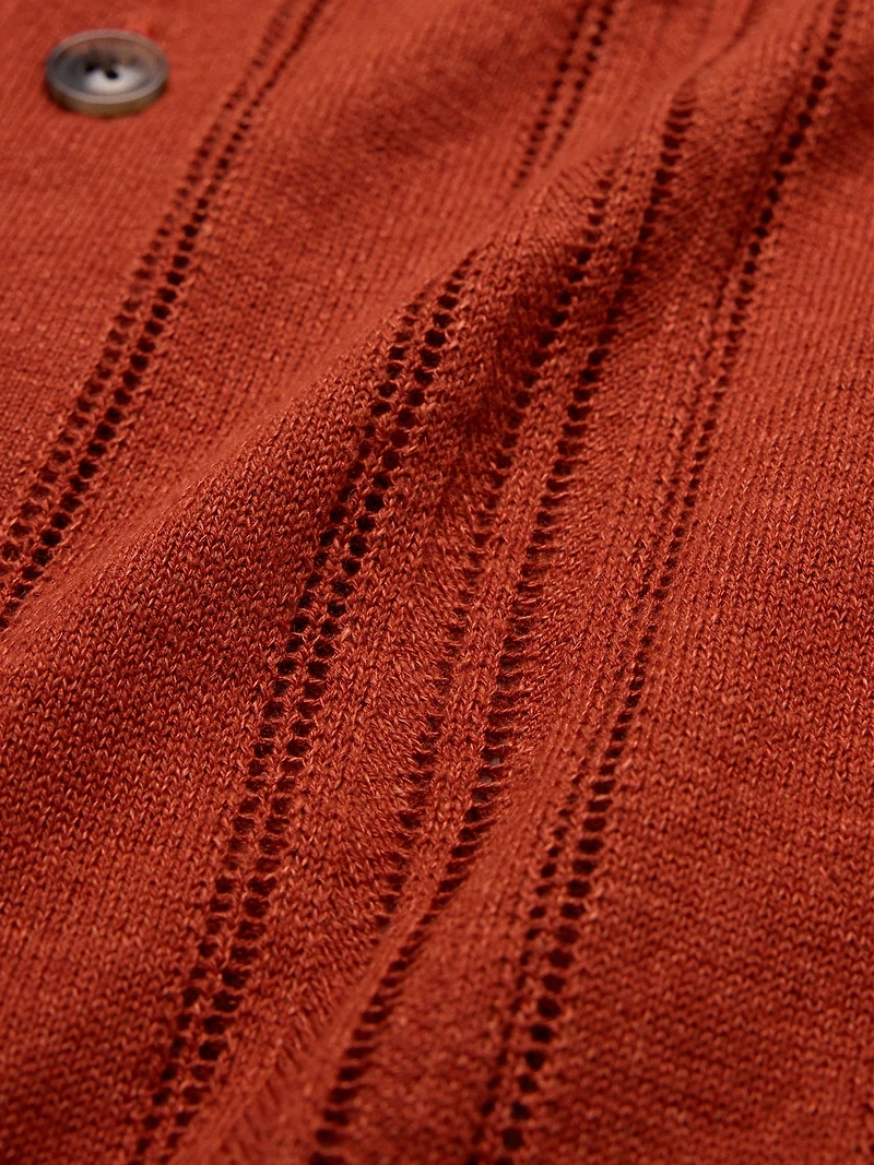 Linen-Cotton Textured Polo Cardigan