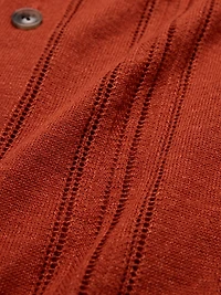 Linen-Cotton Textured Polo Cardigan
