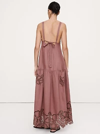 Embroidered Linen Drop-Waist Maxi Dress