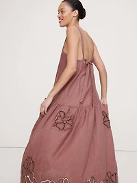 Embroidered Linen Drop-Waist Maxi Dress