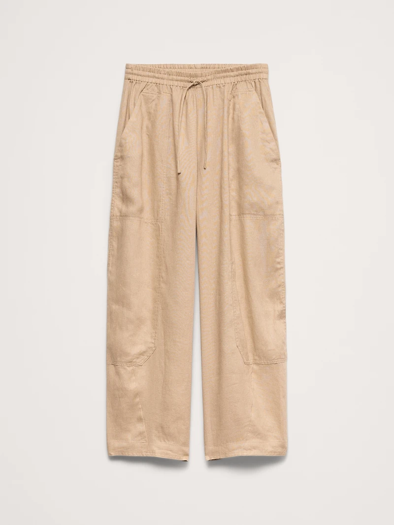 Barrel-Leg Linen Pull-On Pant