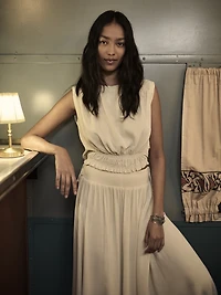 Smocked Georgette Maxi Skirt