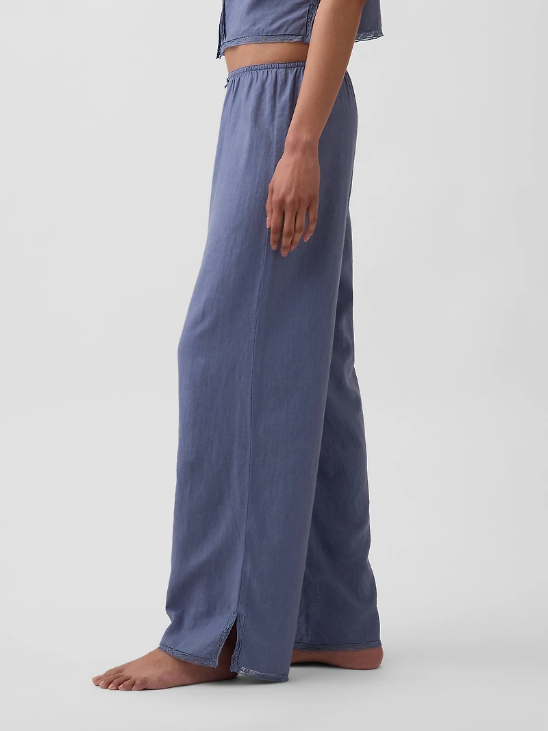 Linen-Blend Lace-Hem PJ Pants