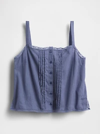 Linen-Blend Pintuck Crop PJ Tank Top