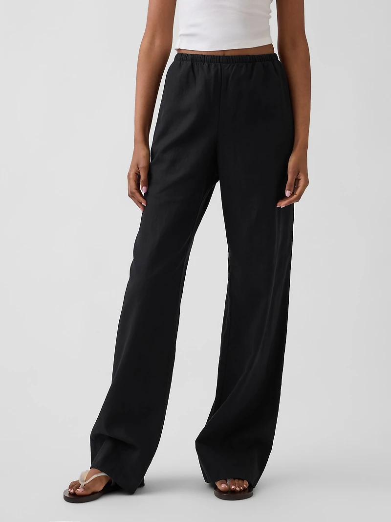 Linen-Blend Easy Wide-Leg Pants