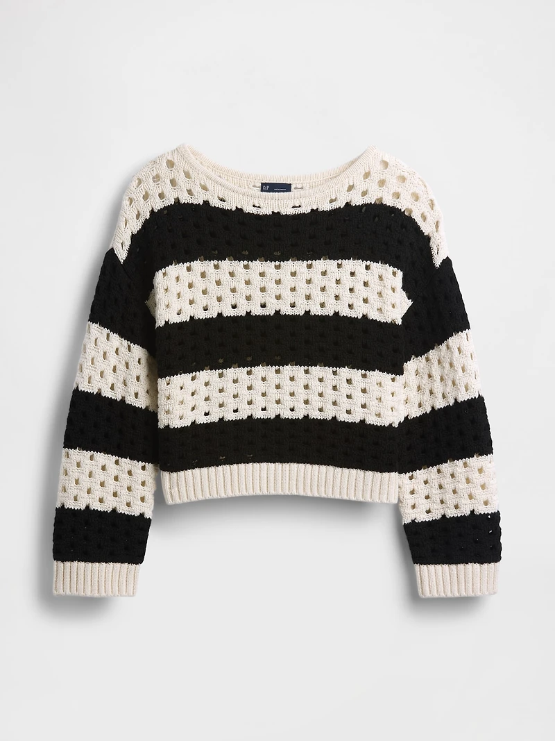 100% Cotton Crochet Boatneck Sweater