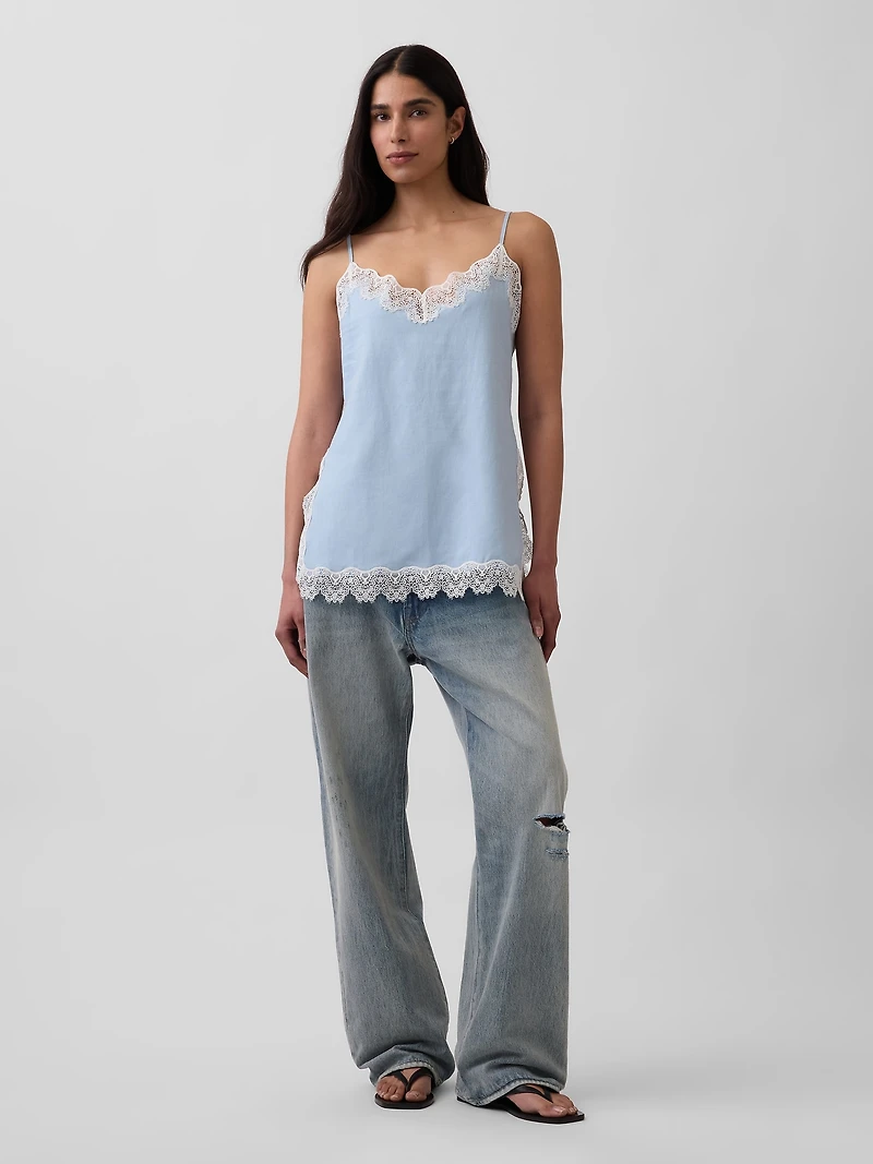 Linen-Blend Lace-Trim Cami