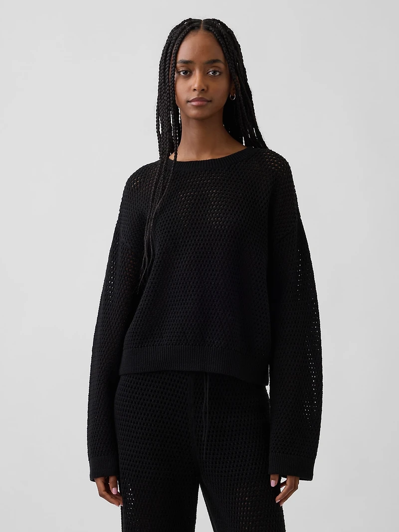 100% Cotton Crochet Relaxed Sweater