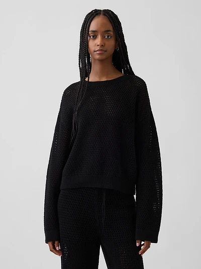 100% Cotton Crochet Relaxed Sweater