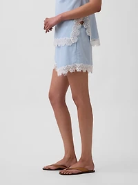 4" Mid Rise Linen-Blend Lace-Trim Shorts