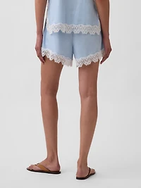 4" Mid Rise Linen-Blend Lace-Trim Shorts