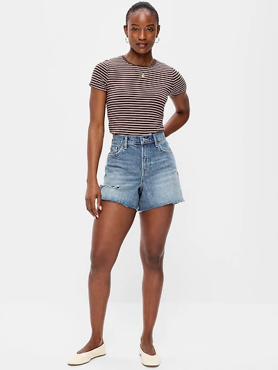 Curvy High-Waisted Baggy Jean Cut-Off Shorts - 5-inch inseam
