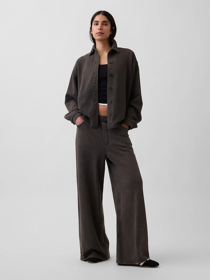 French Terry Oversized Button-Front Shirt