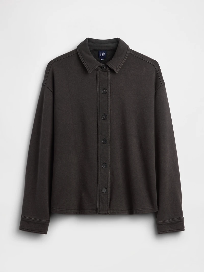French Terry Oversized Button-Front Shirt