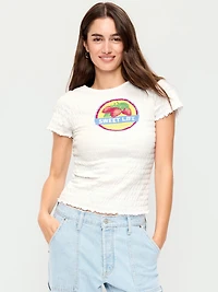 Slit-Neck Smocked Graphic Top