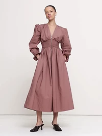 Cotton Poplin Smocked-Waist Maxi Dress