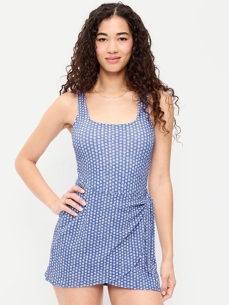Pique Side-Tie Swim Dress