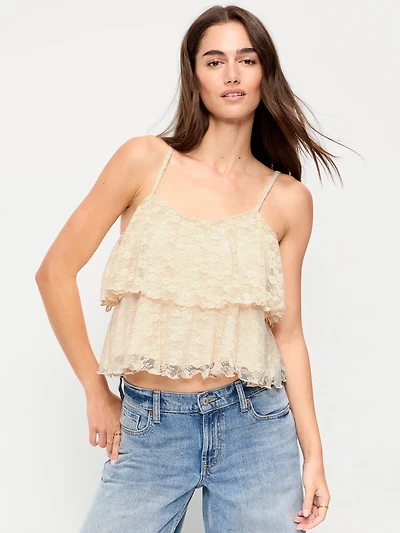 Sleeveless Tiered Lace Ruffle Top