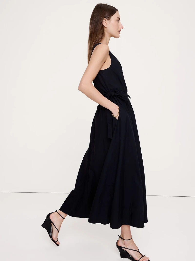 Twisted Shoulder Poplin Maxi Dress