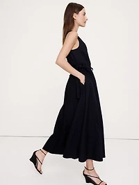 Twisted Shoulder Poplin Maxi Dress