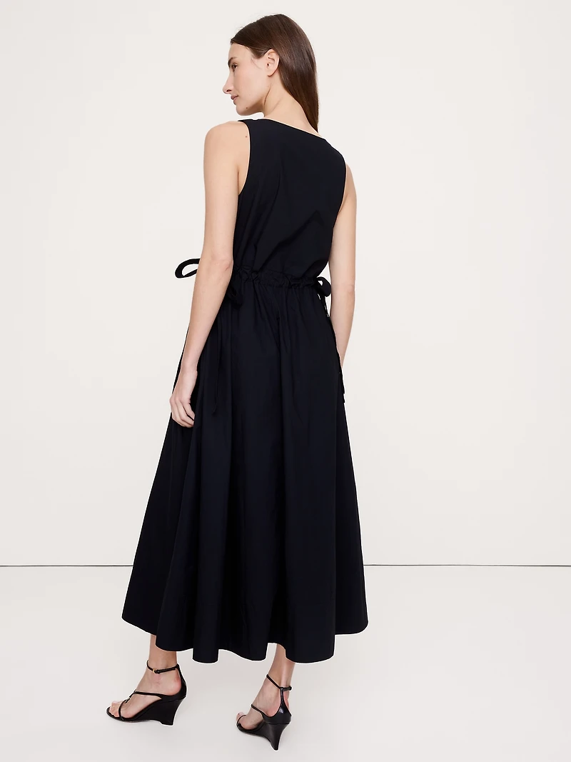 Twisted Shoulder Poplin Maxi Dress